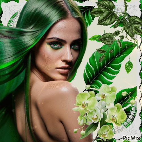 Frau mit grünen Haaren - Gratis animeret GIF