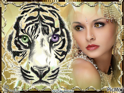 femme avec tigre - Gratis geanimeerde GIF