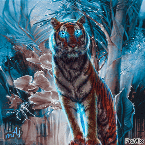 Concours "Tigre fantasy - Tons bleus et marrons" - GIF animé gratuit