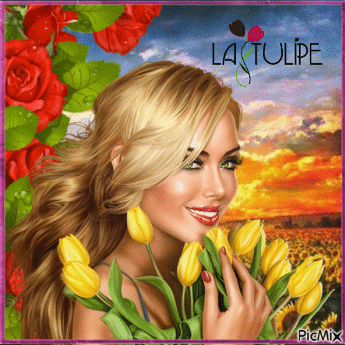 Femme et les Tulipes - Бесплатный анимированный гифка