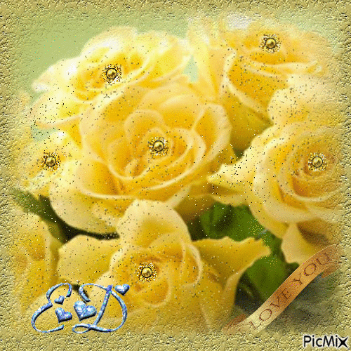 Yellow roses on gold and silver - Gratis animeret GIF