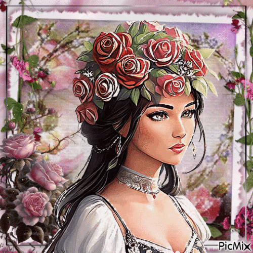 MUJER CON ROSAS - Free animated GIF