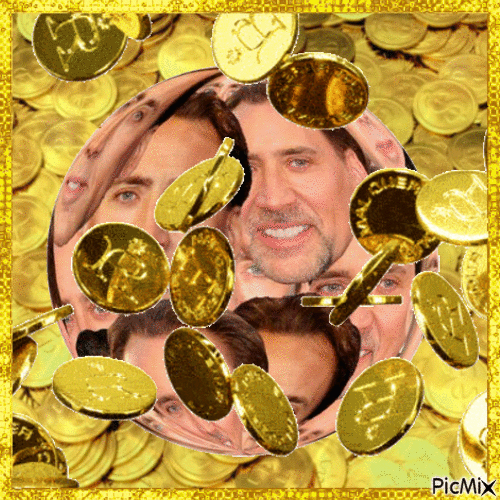 Nicholas Cage with gold coins - GIF animado grátis