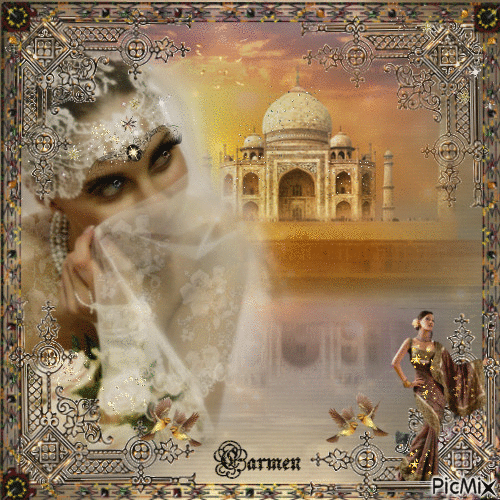 La femme et le Taj Mahal - GIF animado gratis