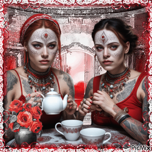 Two faces of tattooed women - Free animated GIF