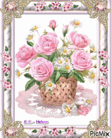 Basket with roses. - Gratis geanimeerde GIF