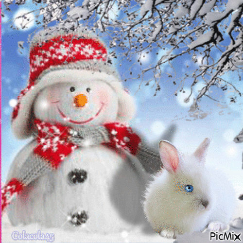 sněhulák a králík - GIF animé gratuit
