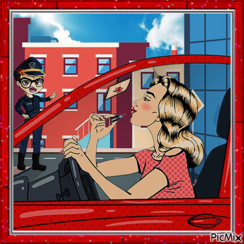 Frau, die ein Auto fährt - 無料のアニメーション GIF