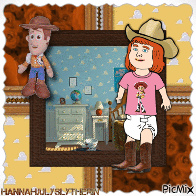 {Baby plays at Cowboys in Andy's Room} - Free animated GIF