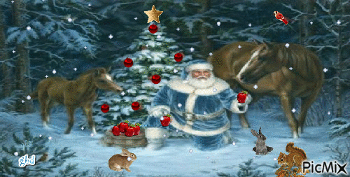 Santa Feeding Woodland Friends - Free animated GIF