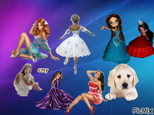 les filles et le chien magique - Zdarma animovaný GIF