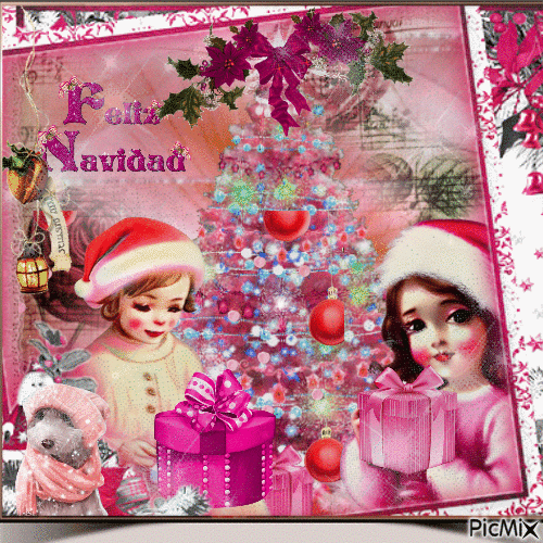 Una Navidad vintage en rosa - Gratis animerad GIF