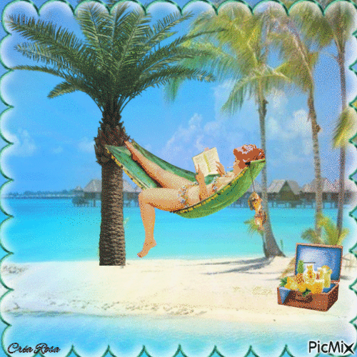 Concours : Femme seule dans un hamac sur une île - GIF animé gratuit