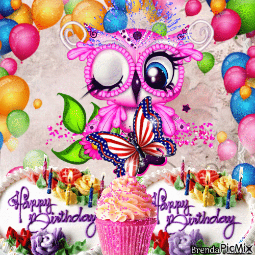 july birthday owl - Darmowy animowany GIF