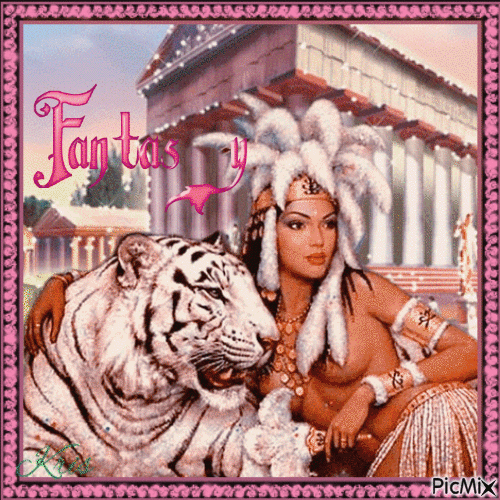 Tigre avec femme - Fantasy - GIF animé gratuit