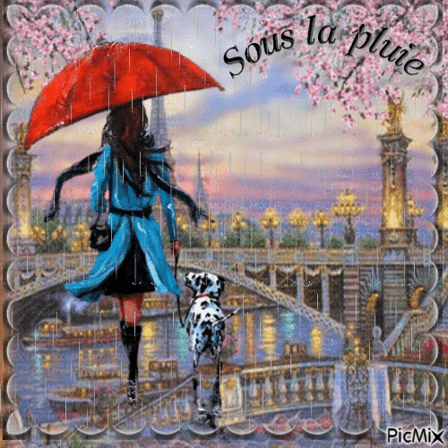 une personne sous la pluie avec son chien - Δωρεάν κινούμενο GIF
