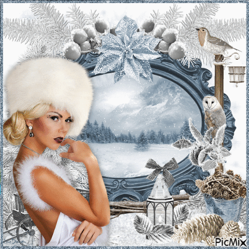 Femme en hiver avec un chapeau blanc. - GIF animé gratuit