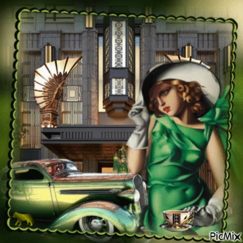 Art déco, woman with car - 免费动画 GIF