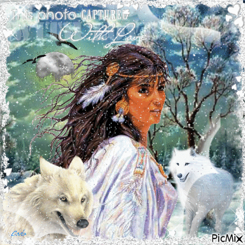 Indian woman with wolfs - Bezmaksas animēts GIF