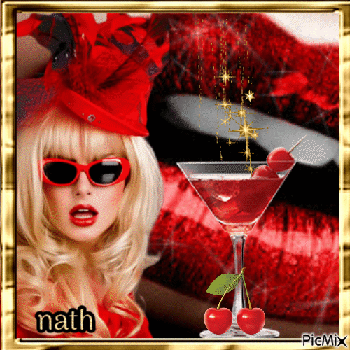 Femme et son cocktail rouge,nath - GIF animé gratuit