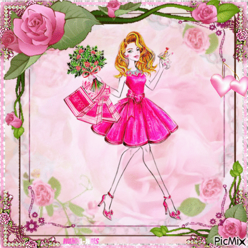 Shopping-pink-flowers - GIF animado gratis