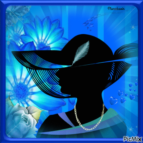 Femme et fleurs bleues. - Darmowy animowany GIF