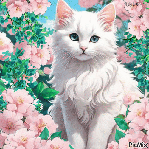 White cat-contest - Free animated GIF