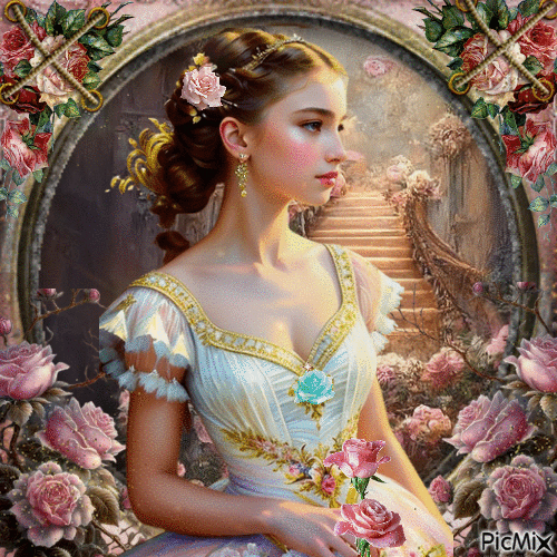 Una princesa y rosas - Besplatni animirani GIF