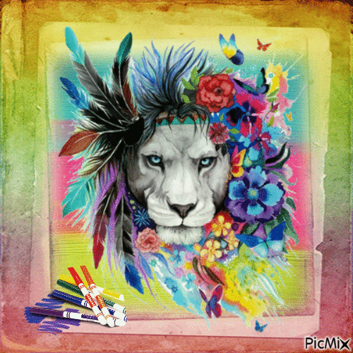 Color art lion - Ilmainen animoitu GIF