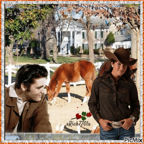 Cowgirl visiting Graceland with Elvis  10-2-21 Rick - Nemokamas animacinis gif
