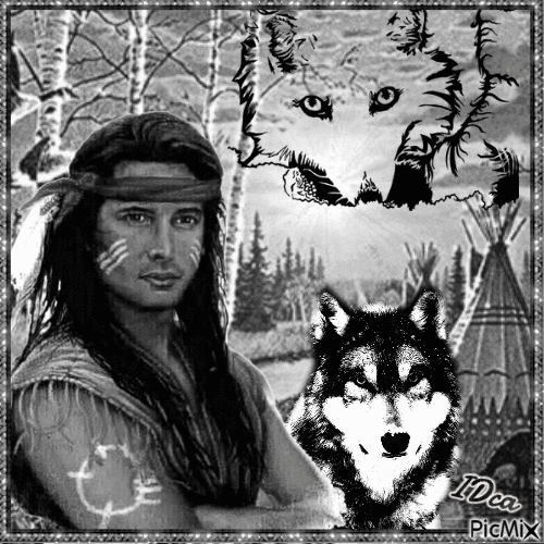 Amérindien et son loup - - Gratis geanimeerde GIF