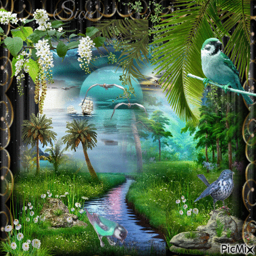 paysage en vert et bleu - Darmowy animowany GIF