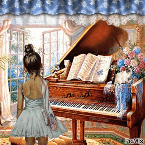 Mädchen am Klavier - Ilmainen animoitu GIF