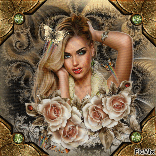 MUJER  CON FLORES GOLD - Darmowy animowany GIF