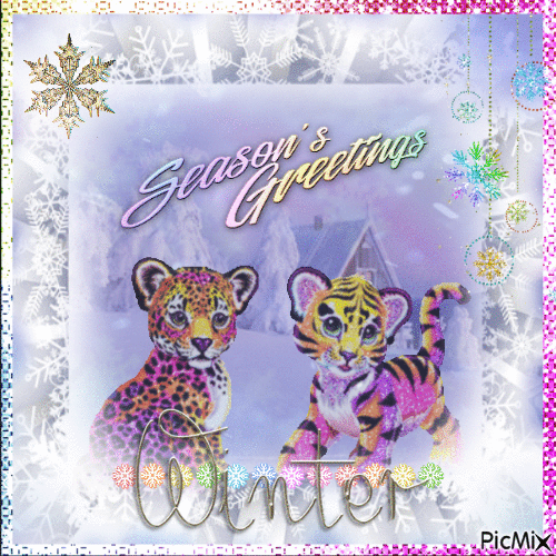 Tiger and Leopard in Winter - GIF animado gratis