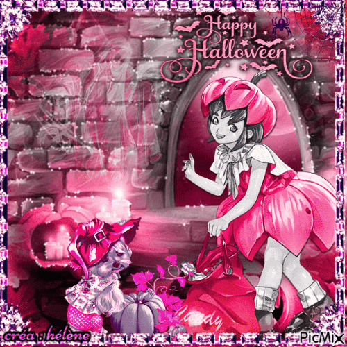 concours  : Joyeux Halloween rose - GIF animado grátis