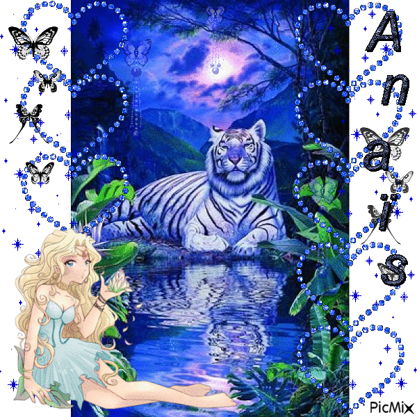 tigre, paysage bleu - Ingyenes animált GIF