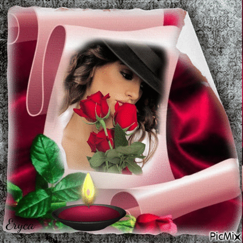 Portrait de femme avec des roses - Free animated GIF