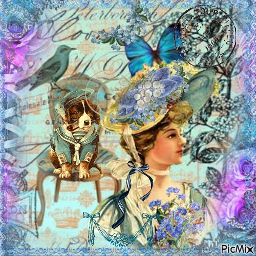 Carte postale d'une femme victorienne avec des fleurs - png ฟรี