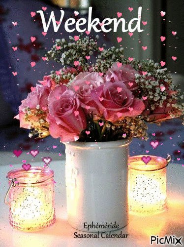 Beau WeekEnd Bouquet de Roses - GIF animé gratuit