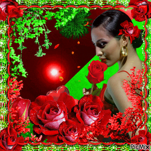 Femme et couleurs rouge et verte - Darmowy animowany GIF