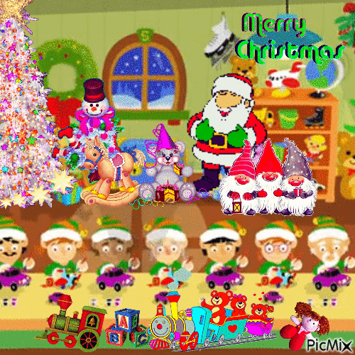Merry Christmas Elf & Santa - GIF animé gratuit