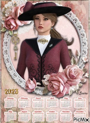 Vintage calendario woman - Laura - zdarma png