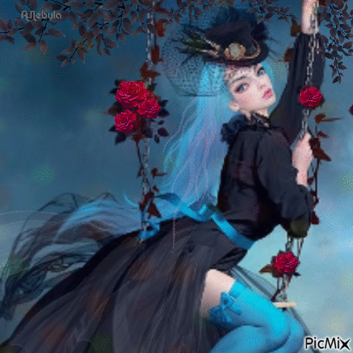 Gothic woman and roses/contest - Free animated GIF