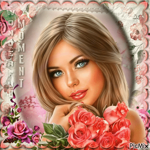 Femme avec des Roses - Gratis animerad GIF