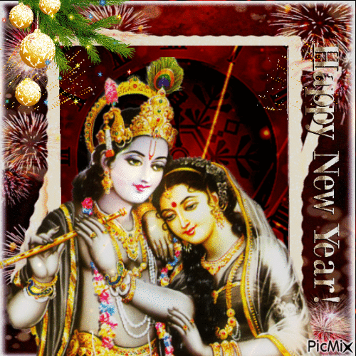 Frohes neues Jahr - Radha Krishna - Gratis geanimeerde GIF