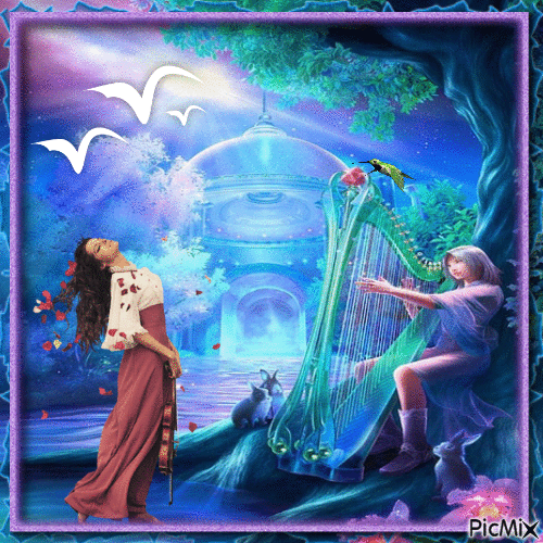 A harpa e o violino - GIF animado grátis