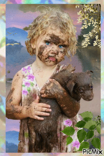 La nena y su perro. - Free animated GIF