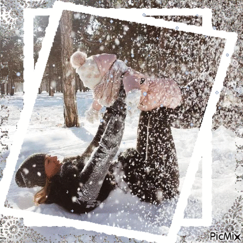 Mère et enfant en hiver - 免费动画 GIF