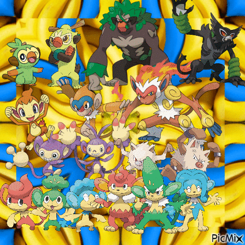 all monkey pokemon & their favorite fruits - Darmowy animowany GIF